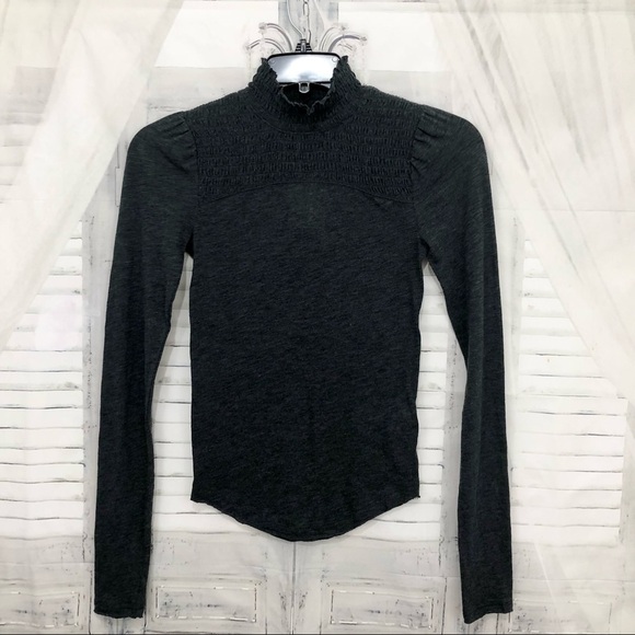 We the Free Free People Caroline Smocked Mock Neck Long Sleeve Knit Shirt XS - Picture 6 of 10